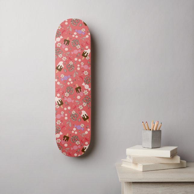 Sweet and Salty Treats Red Pattern Skateboard (Wall Art)