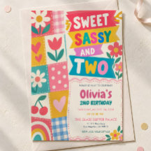 Sweet and Sassy 2nd Birthday Invitation, Retro