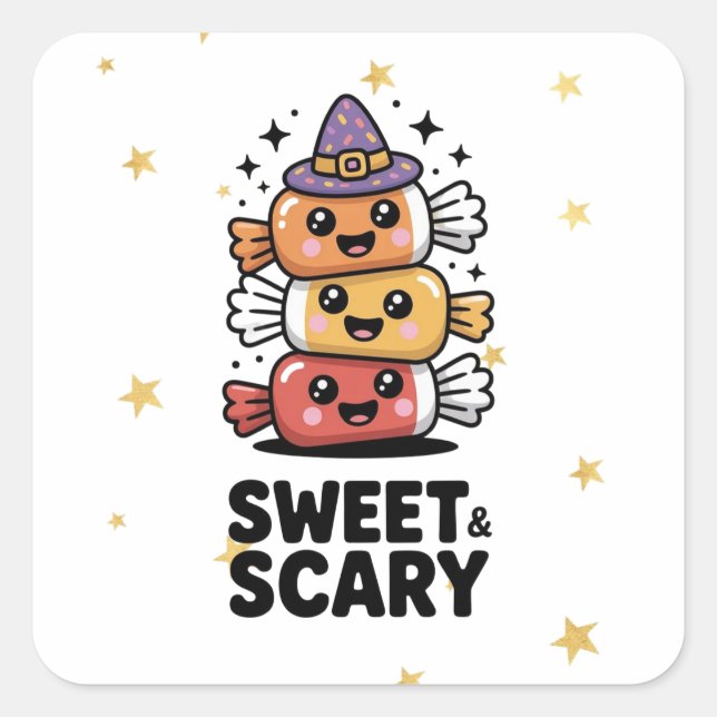 Sweet and Scary Cute Halloween Candy Stack Favour  Square Sticker (Front)