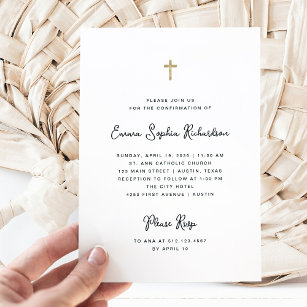 Sweet and Simple   Black and White Confirmation Invitation