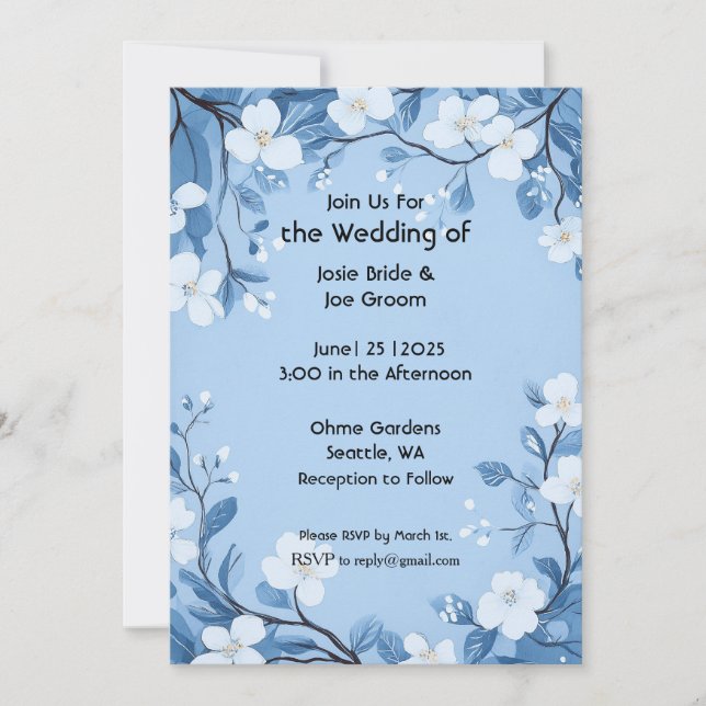 Sweet and simple blue flower wedding invitation (Front)