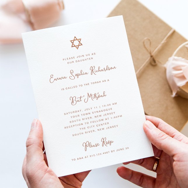 Sweet and Simple | Faux Rose Gold Bat Mitzvah Invitation (Creator Uploaded)