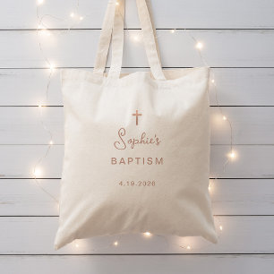 Sweet and Simple Faux Rose Gold Cross Baptism Tote Bag