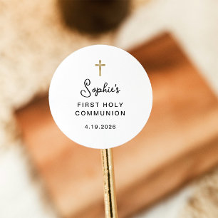 Sweet and Simple Gold First Holy Communion Classic Round Sticker