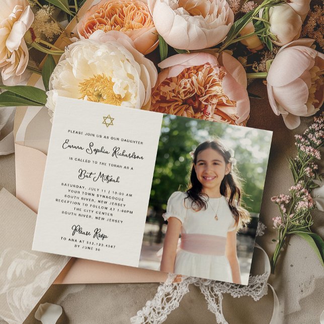 Sweet and Simple | Photo Bat Mitzvah Invitation (Creator Uploaded)