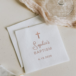 Sweet and Simple   Rose Gold Cross Baptism Napkin