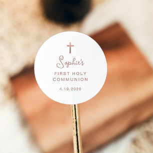 Sweet and Simple   Rose Gold First Holy Communion Classic Round Sticker