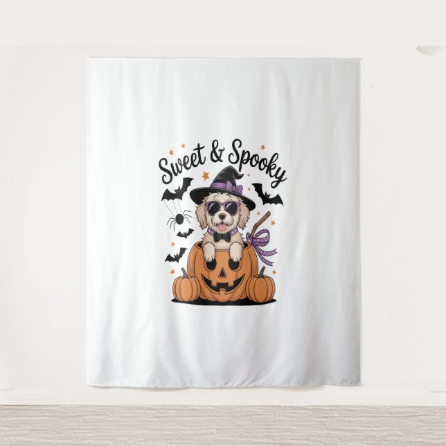 Sweet and Spooky Dog Halloween Tapestry (Front)