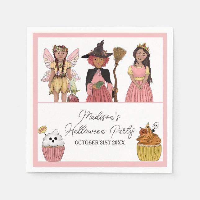 Sweet and Spooky Pink Halloween Costume Party Napkin (Front)