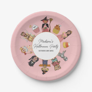 Sweet and Spooky Pink Halloween Costume Party Paper Plate