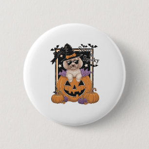 Sweet and Spooky Poodle and Pumpkin 6 Cm Round Badge