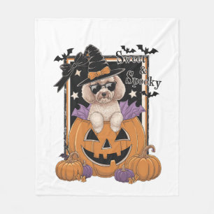 Sweet and Spooky Poodle and Pumpkin Fleece Blanket