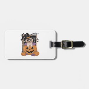 Sweet and Spooky Poodle and Pumpkin Luggage Tag