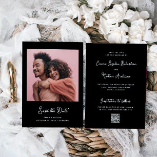 Sweet and Whimsical Black   Photo and QR Code Save The Date