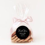 Sweet and Whimsical Black | Wedding Thank You Classic Round Sticker<br><div class="desc">These simple and stylish,  dark black wedding or bridal shower favour stickers feature whimsical,  vintage style white script typography that says "thank you." An elegant,  classic minimalist look that is still unique and contemporary.</div>