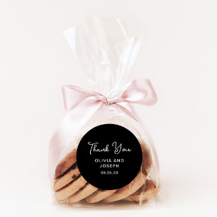 Sweet and Whimsical Black   Wedding Thank You Classic Round Sticker