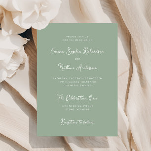 Sweet and Whimsical   Ivory and Sage Green Wedding Invitation