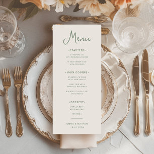 Sweet and Whimsical Ivory and Sage Green Wedding Menu