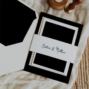 Sweet and Whimsical Simple Black and White Wedding Invitation Belly Band