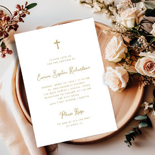 Sweet and Whimsical   Simple Gold Coloured Baptism Invitation