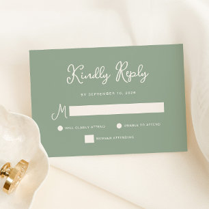 Sweet and Whimsical   Simple Sage Green Wedding RSVP Card