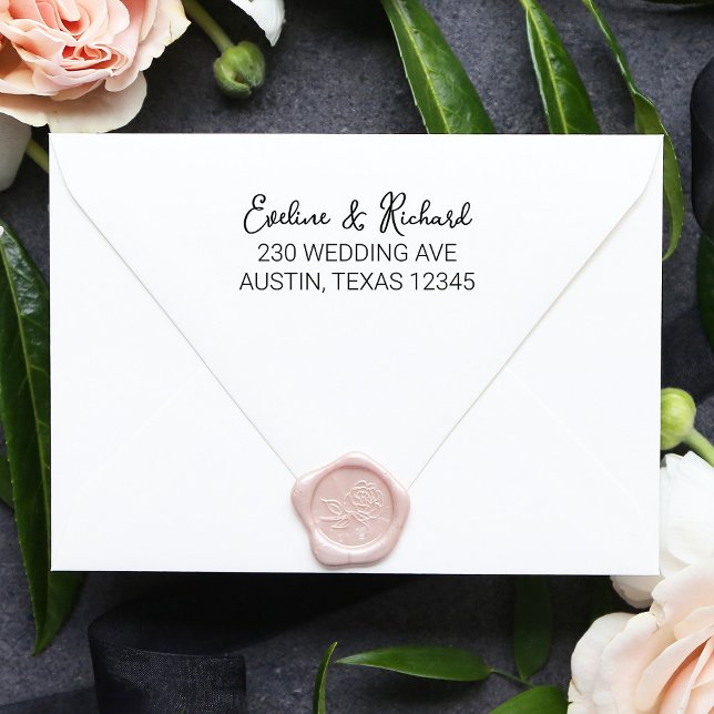 Sweet and Whimsical | Wedding Return Address Self-inking Stamp (A stylish wedding return address stamp with sweet, whimsical script)