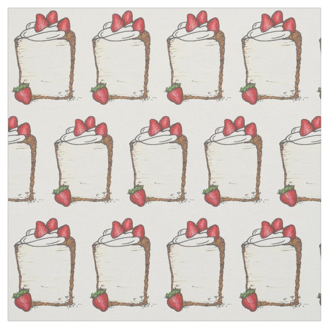 Sweet Angel Food Angelfood Cake Slice Strawberries Fabric (Swatch)