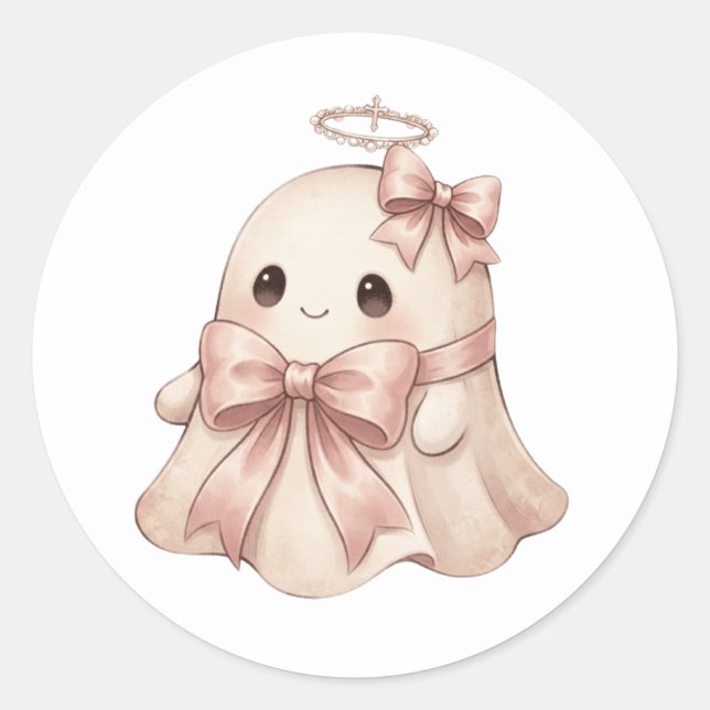 Sweet Angel Ghost with Bow & Halo Sticker (Front)