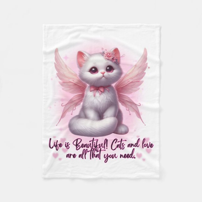 Sweet angel kitten with wings life is beautiful fleece blanket (Front)