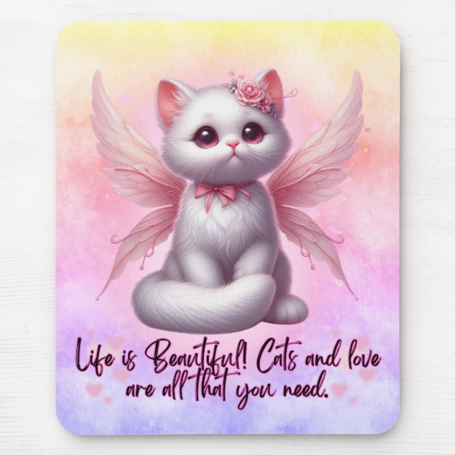 Sweet angel kitten with wings life is beautiful mouse pad (Front)
