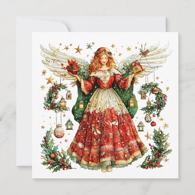 Sweet Angel with Christmas gifts Holiday Card (Front)