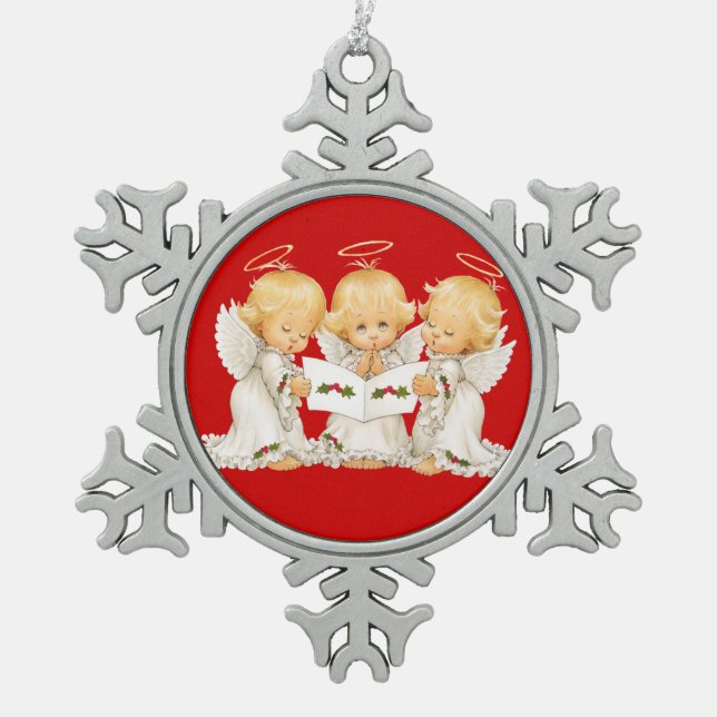 Sweet Angels Christmas Carols Snowflake Pewter Christmas Ornament (Front)