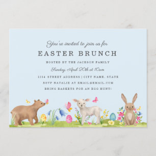Sweet Animal Egg Blue Easter Brunch Card