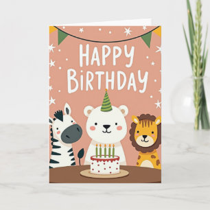 Sweet Animal Party Hat Card