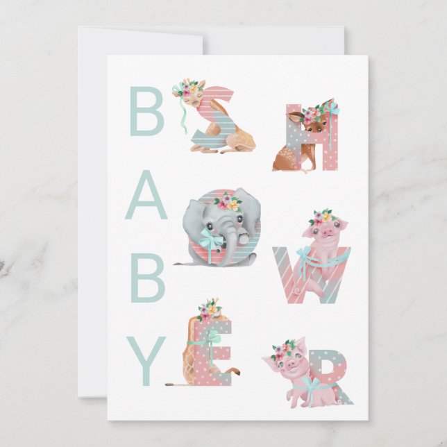*~* Sweet Animals Letters Baby Shower Invitation (Front)