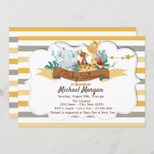 Sweet Animals Safari Striped Baby Shower Invitation
