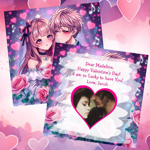 Sweet Anime Personalised Photo Valentine's Day Card