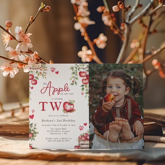 Sweet Apple Of Our Eye |  Photo 2nd Birthday Invitation (Creator Uploaded)