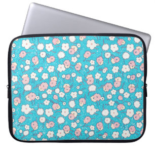 Sweet Aqua Blue Vintage Flowers Laptop Cover