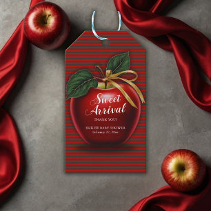 Sweet Arrival Red Apple Baby Shower Gift Tags