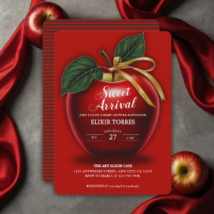 Sweet Arrival Red Apple Baby Shower Invitation