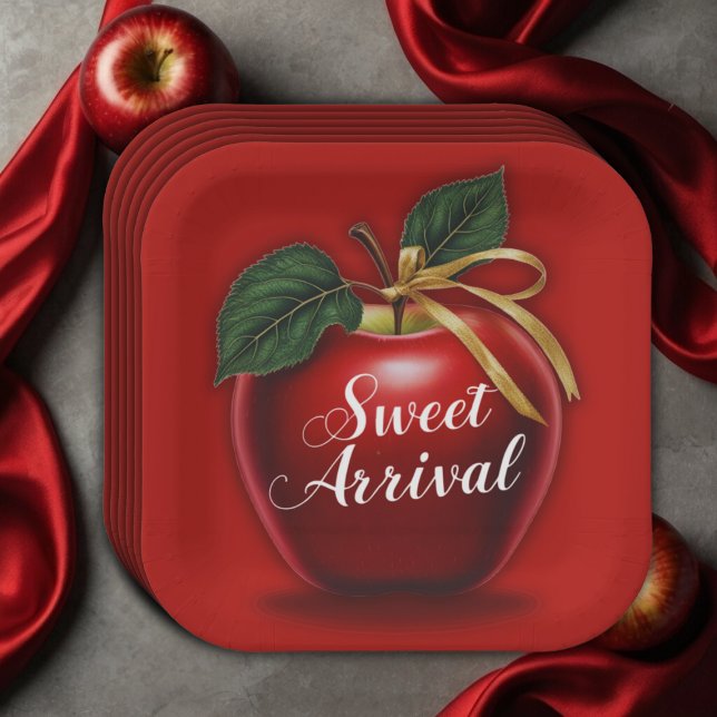 Sweet Arrival Red Apple Baby Shower Paper Plate (Creator Uploaded)