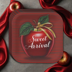 Sweet Arrival Red Apple Baby Shower Paper Plate