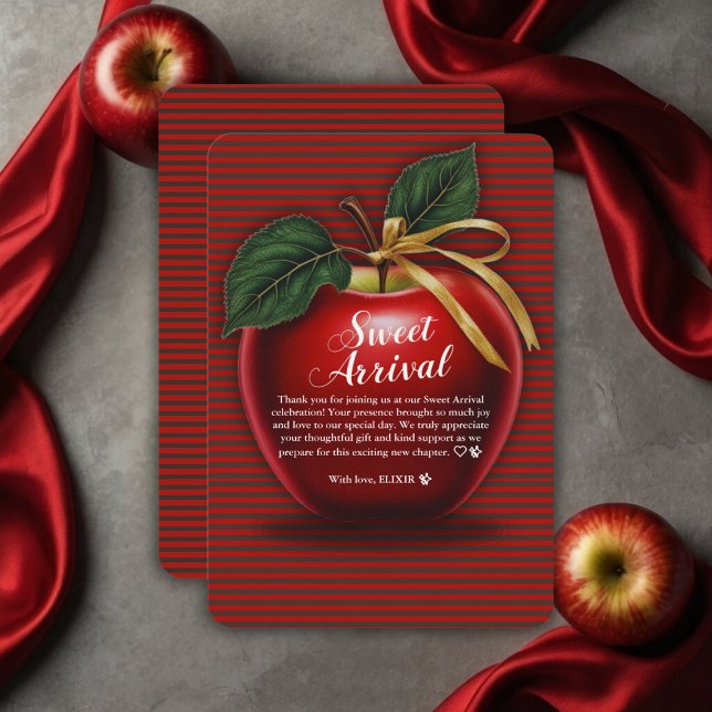 Sweet Arrival Red Apple Baby Shower Thank You Card (Creator Uploaded)