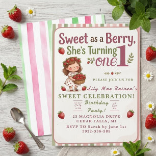 Sweet as a Berry She is Turning One Birthday Invitation