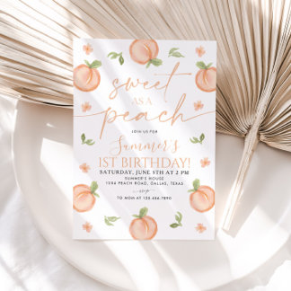 Sweet As a Peach 1st Birthday Invitation Girl