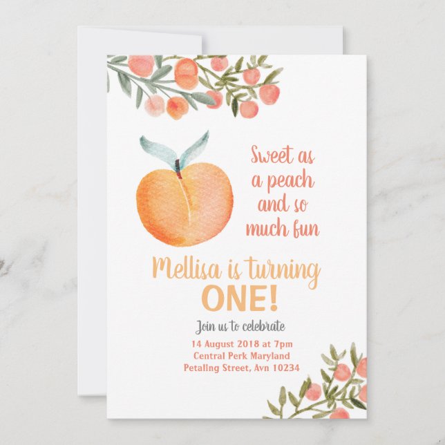 Sweet as a peach and so much fun Birthday Invitation (Front)