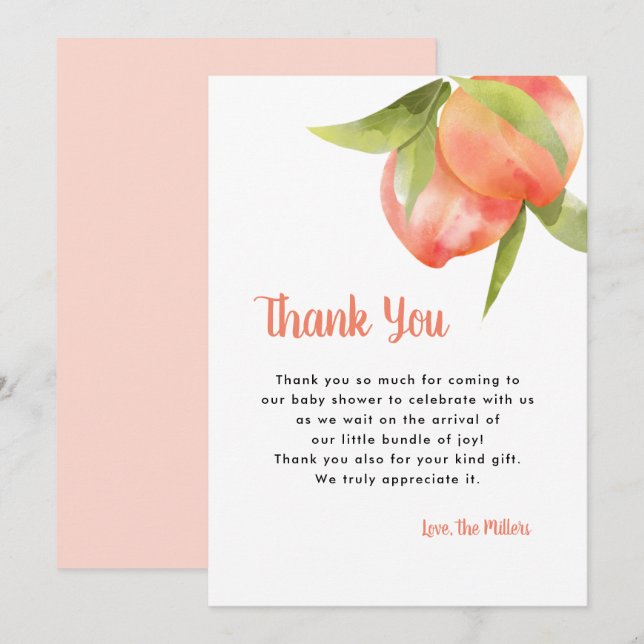 Sweet As A Peach Birthday Party Thank You Invitati Invitation (Front/Back)