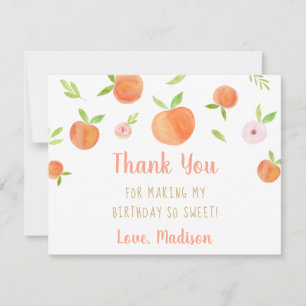 Sweet As A Peach Birthday Thank You Card