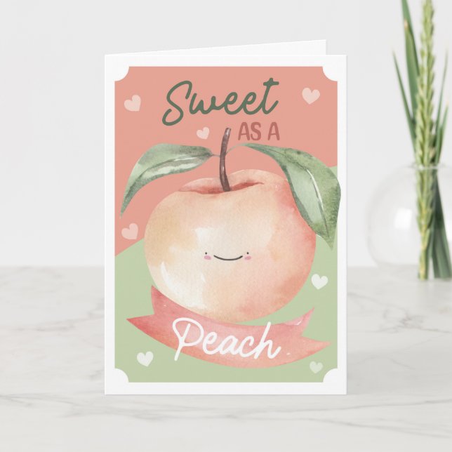 Sweet as a Peach Cute Watercolour Valentines Card (Front)